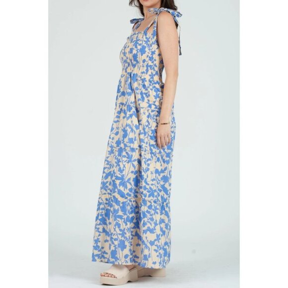 Smocked Tiered Maxi Dress with Bow Tie Straps - Picture 3 of 7